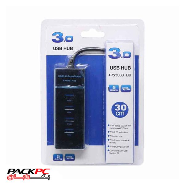 هاب ۴ پورت USB 3.0 با کابل ۳۰ سانتی‌متری